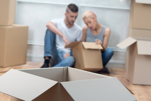 Business boxes and office equipment ready for a commercial move